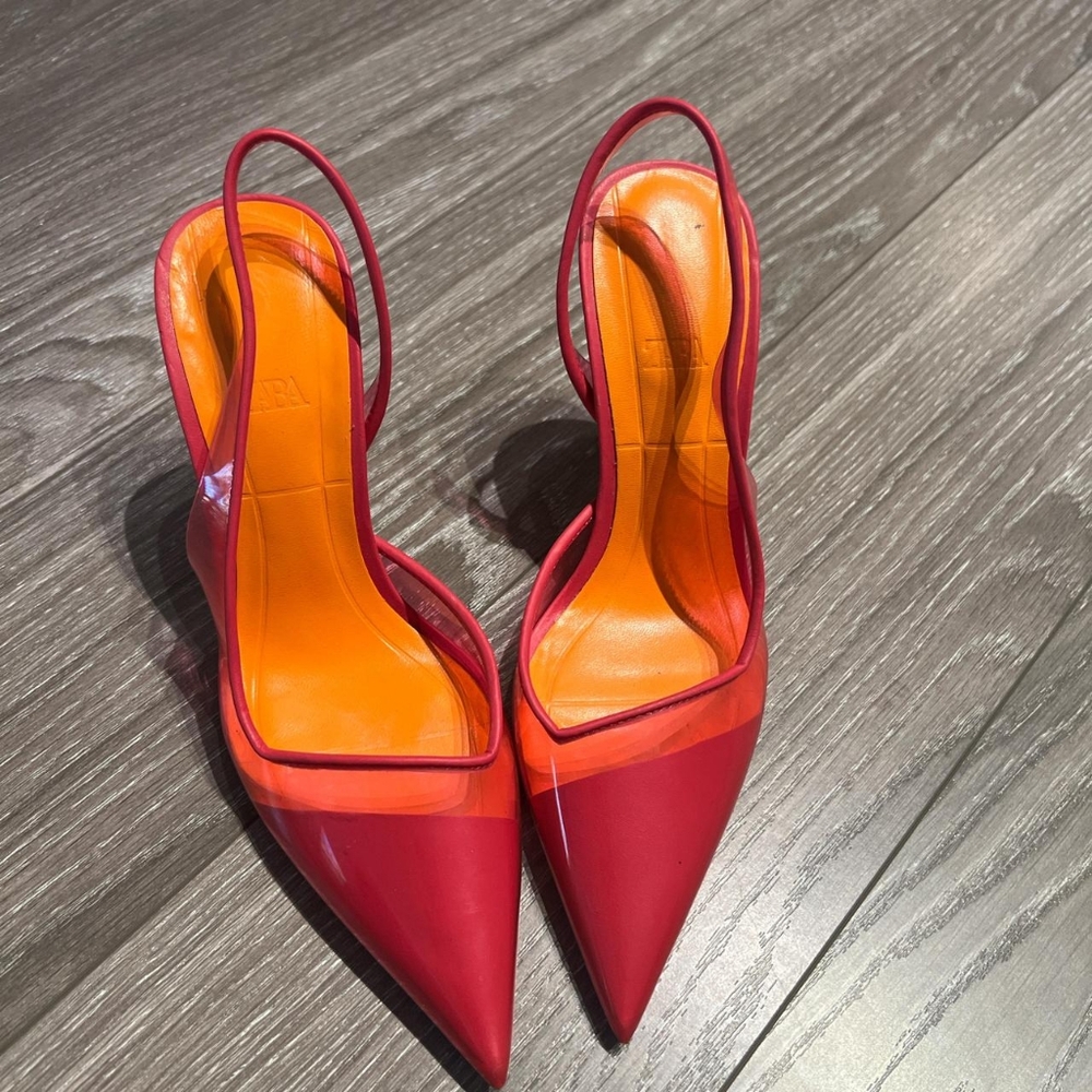 Zara Red and Orange Slingback Heels